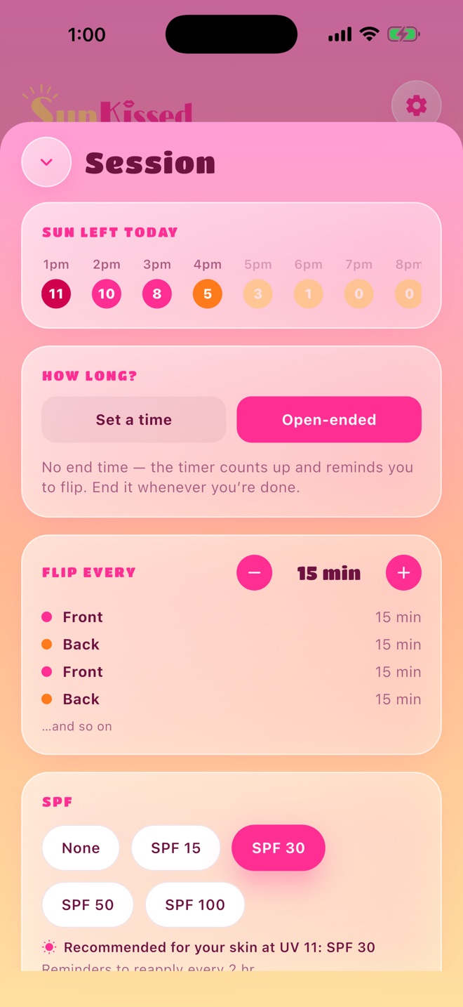 Session setup with time, flip interval, and SPF options